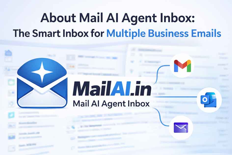Mail AI unified inbox showing multiple business emails, WhatsApp and Telegram alerts, and AI reply drafts in one dashboard